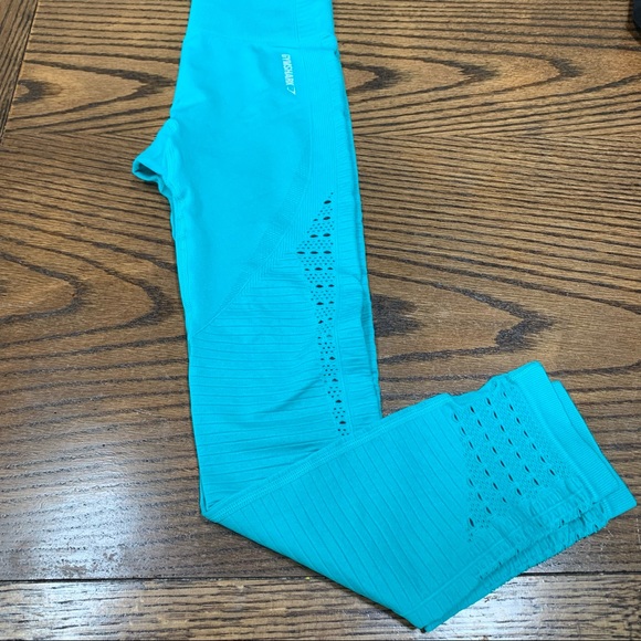 Gymshark Womens Teal Seamless Cutout Leggings Small EUC Perforated High Waisted - Picture 3 of 7